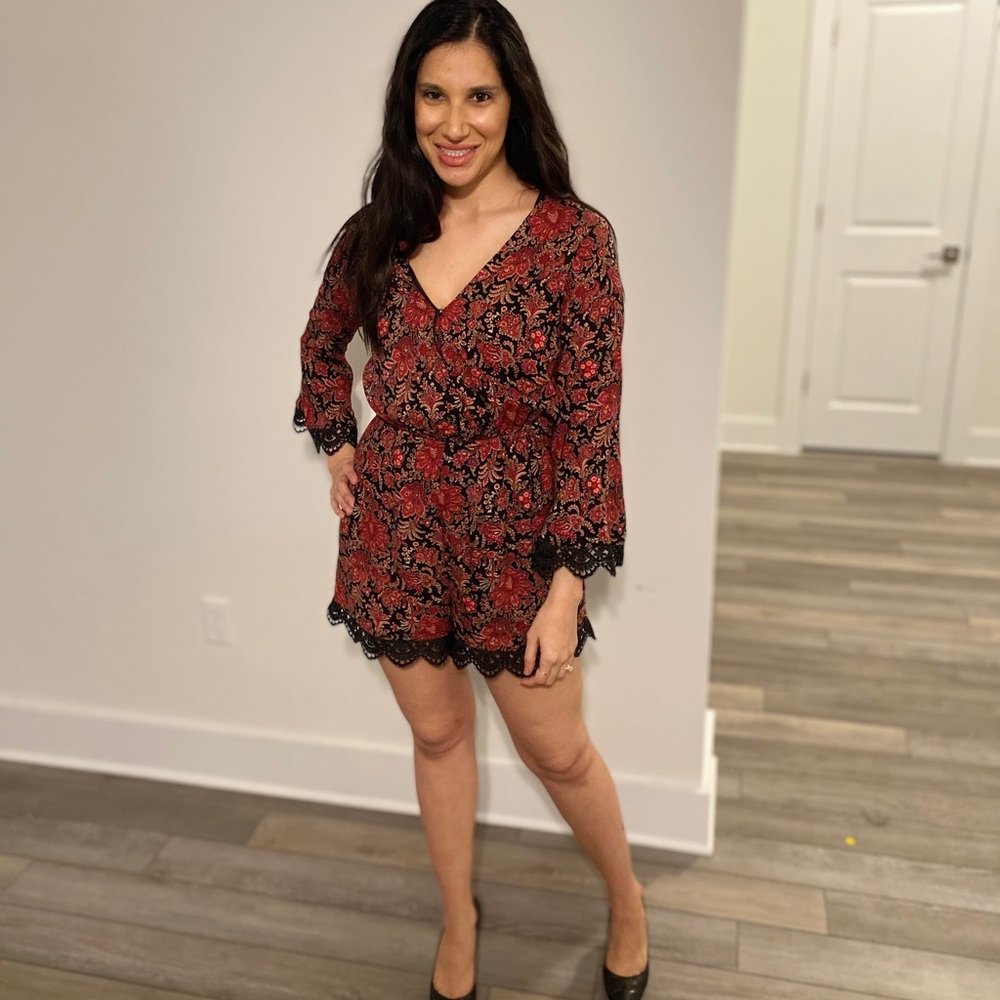 Maroon printed romper.